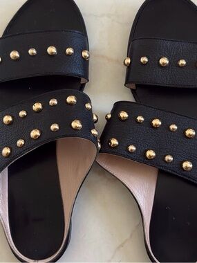 Lanvin Black Slide Mules with Gold Studs